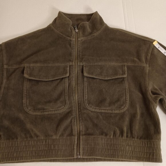Aerie Olive Green Corduroy Crop Bomber Jacket Women’s Size XS EUC - Picture 4 of 14